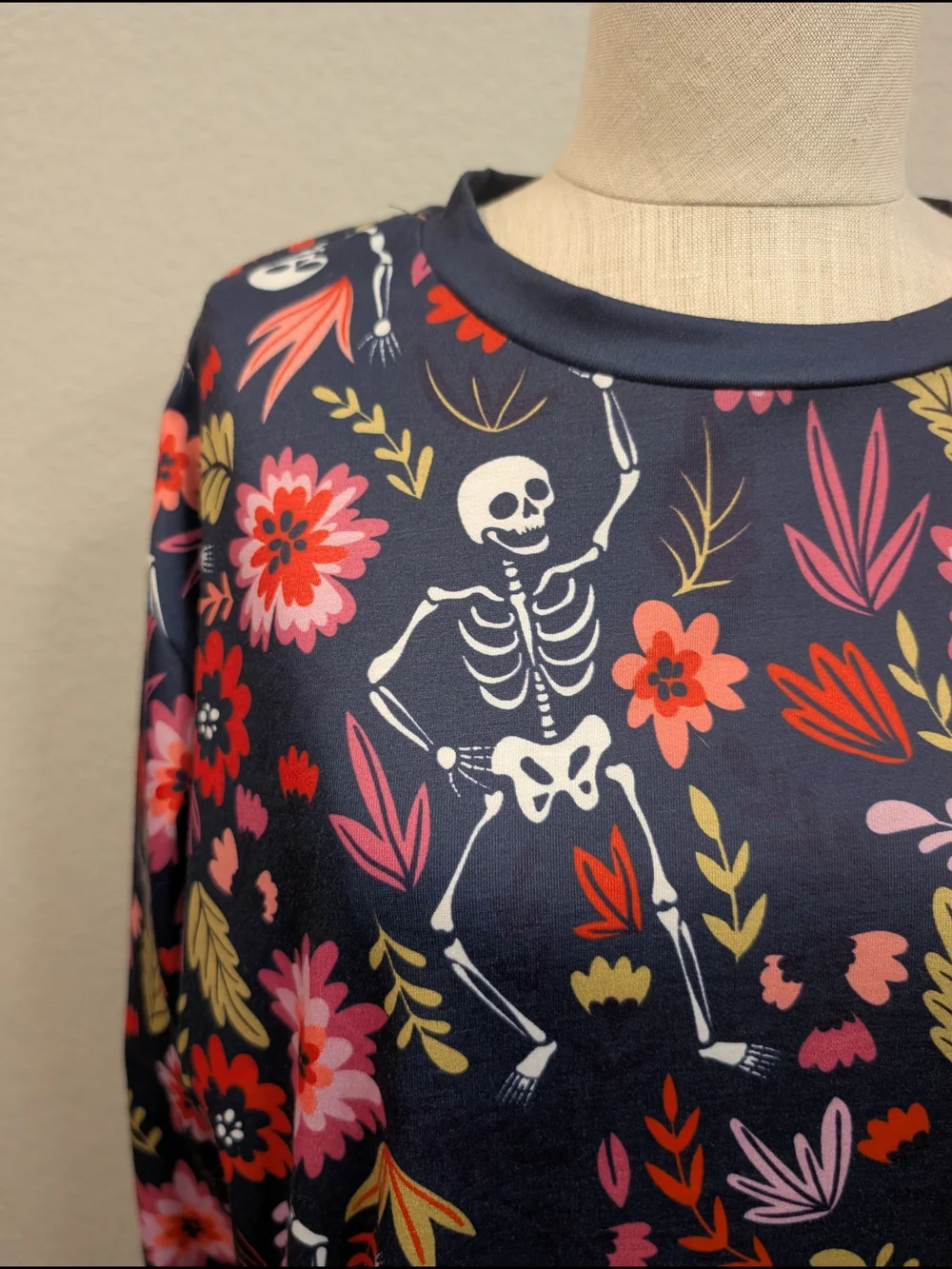 Floral Skeleton Print Navy Sweatshirt - Picture 2 of 5